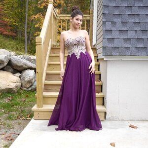 Purple and Gold Corset Prom Dress